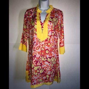 BOGO Tracy Negoshian Dress/Tunic V-neck Pink Yellow Red Size Sz S #305
